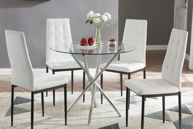 Futuristic shape: Dining table sets with a glass top exude elegance