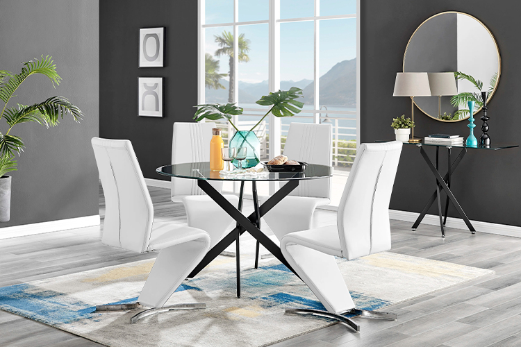 Futuristic shape: Dining table sets with a glass top exude elegance